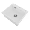 A white kitchen sink with a drain and faucet holes, isolated on a white background. Náhled obrázku produktu