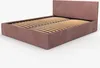 A pink upholstered bed frame with wooden slats, shown against a white background. Produktbild-Vorschau
