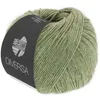 A ball of green yarn with a dark label. Produktbild-Vorschau