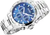 A close-up studio shot of a Hugo Boss chronograph watch with a blue dial and silver metal band, set against a white background. Náhled obrázku produktu