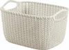 A white woven plastic storage basket with handles. Produktbild-Vorschau