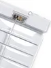 A close-up view of the top mechanism of a white aluminum blind, showing the cord and pulley system. Produktbild-Vorschau
