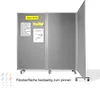 A three-panel gray felt room divider on wheels, with notes and a drawing attached to one panel. Produktbild-Vorschau