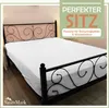A white fitted sheet is shown on a black metal bed frame. Produktbild-Vorschau