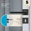 A black door handle set is displayed with marketing text and a close-up inset image. Produktbild-Vorschau