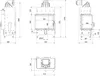 Technical drawings of a fireplace insert with dimensions and specifications. Produktbild-Vorschau