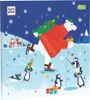 An advent calendar with a winter scene featuring a polar bear ice skating and penguins. Produktbild-Vorschau