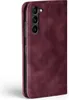 A close-up side view of a burgundy flip phone case for a Samsung Galaxy S23. Produktbild-Vorschau