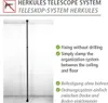 A telescopic pole is shown vertically between a ceiling and floor, with text describing its features. Náhled obrázku produktu