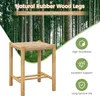 A stool in a forest setting with marketing text and icons. Produktbild-Vorschau