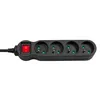 A black power strip with four sockets and a red on/off switch, isolated on a white background. Produktbild-Vorschau