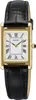 A close-up studio shot of a gold-toned Seiko women's watch with a black leather strap. Podgląd zdjęcia produktu