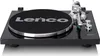 A black Lenco turntable is shown from a diagonal front-side angle on a white background. Produktbild-Vorschau