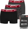 A pack of three Mustang brand boxer shorts, with one pair in the foreground and two others stacked behind it. A product box is also visible on the right. Produktbild-Vorschau
