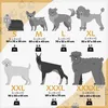 A size chart showing different dog sizes with corresponding dimensions and weights. Produktbild-Vorschau