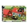 A toy farm set displayed on its packaging, showing various farm elements like a house, barn, tractor, trailer, and animals. Produktbild-Vorschau