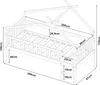 A line drawing diagram of a wooden house bed with dimensions indicated. Produktbild-Vorschau