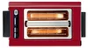 A top-down view of a red toaster with two slices of bread inside. Produktbild-Vorschau