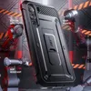 A rugged phone case is displayed with robotic arms in the background, highlighting its features. Produktbild-Vorschau