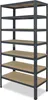 A gray metal shelving unit with wooden shelves against a white background. Podgląd zdjęcia produktu