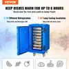 A blue insulated food carrier with its door open, displaying multiple trays of food. Text overlays describe its features. Náhľad obrázku produktu
