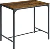 A high-angle, full-shot studio image of a bar table with a vintage brown wood-grain top and a black metal frame, set against a plain white background. Náhled obrázku produktu