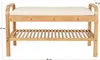 A shoe rack with a bench and a cushion, made of bamboo, with dimensions indicated. Produktbild-Vorschau