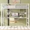 A loft bed with a desk and shelves underneath, set up in a room. Produktbild-Vorschau