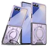 A purple flip phone case with a ring holder is displayed. Produktbild-Vorschau