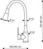 A technical drawing of a kitchen faucet with dimensions indicated. Podgląd zdjęcia produktu