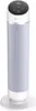 A tall, cylindrical electric heater/fan with a digital display and controls on top, standing on a round base. Voir les images du produit