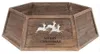 A wooden Christmas tree skirt with reindeer and text. Voir les images du produit