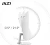 A white monitor stand is shown with an arc indicating its tilt range. Produktbild-Vorschau