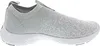 A side view of a single gray and white slip-on sneaker with a rose gold accent on the heel tab. Produktbild-Vorschau