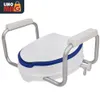 A white and blue toilet seat riser with armrests is shown against a white background. Anteprima dell’immagine prodotto
