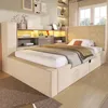 A bedroom scene featuring a bed with integrated storage and lighting. Produktbild-Vorschau