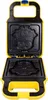 An open yellow waffle maker with black non-stick plates, showing the Minion-shaped molds. Produktbild-Vorschau