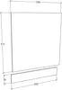 A technical drawing with dimensions of a kitchen appliance front panel and a base. Produktbild-Vorschau
