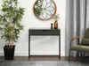 A console table with a drawer is placed against a white wall, next to a potted plant and a chair. Produktbild-Vorschau