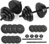 A set of black dumbbells and weight plates are arranged on a white background. Náhled obrázku produktu