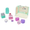 A collection of miniature dollhouse accessories for a kitchen theme, including a fridge, stove, cake, and a playhouse. Produktbild-Vorschau