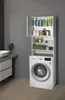 A white cabinet with shelves filled with toiletries and towels is placed on top of a white washing machine in a modern bathroom. Anteprima dell’immagine prodotto