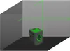 A 3D rendering of a laser level device projecting lines within a room. Náhled obrázku produktu