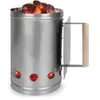 A charcoal chimney starter with glowing coals inside, shown against a white background. Produktbild-Vorschau