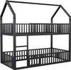 A black metal bunk bed with a house-shaped frame and railings. Anteprima dell’immagine prodotto