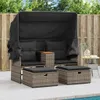 Gartensofa 2-Sitzer mit Dach und Hockern Grau Poly Rattan Produktbild-Vorschau 3