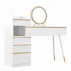 A white vanity table with gold accents and a round LED mirror. Produktbild-Vorschau