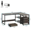Diagram showing the dimensions of an L-shaped desk with a person silhouette for scale. Anteprima dell’immagine prodotto