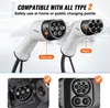 Two VEVOR Type 2 EV charging connectors, one labeled 'Female' and the other 'Male', are shown. Below are close-up images of a car's charging port and a charging station port, both compatible with Type 2 connectors. Náhľad obrázku produktu