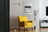 A modern living room scene with a yellow armchair, a floor lamp, and a framed picture on the wall. Anteprima dell’immagine prodotto